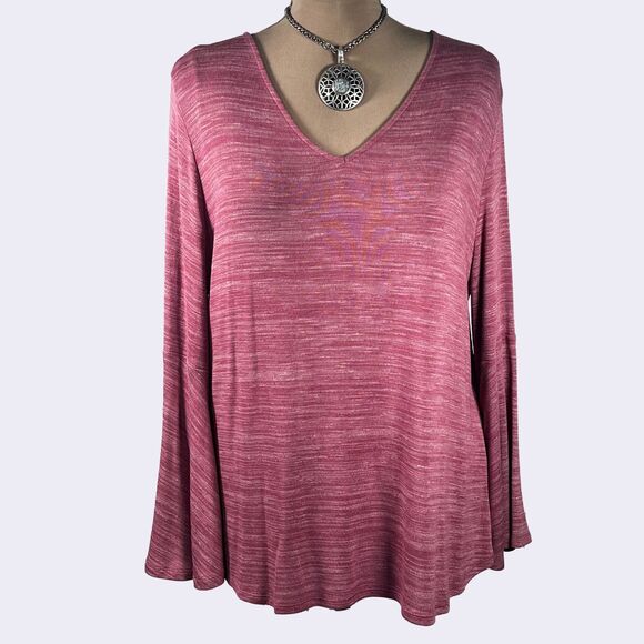 LOFT Heathered Pink Bell Sleeve Blouse - Picture 1 of 9
